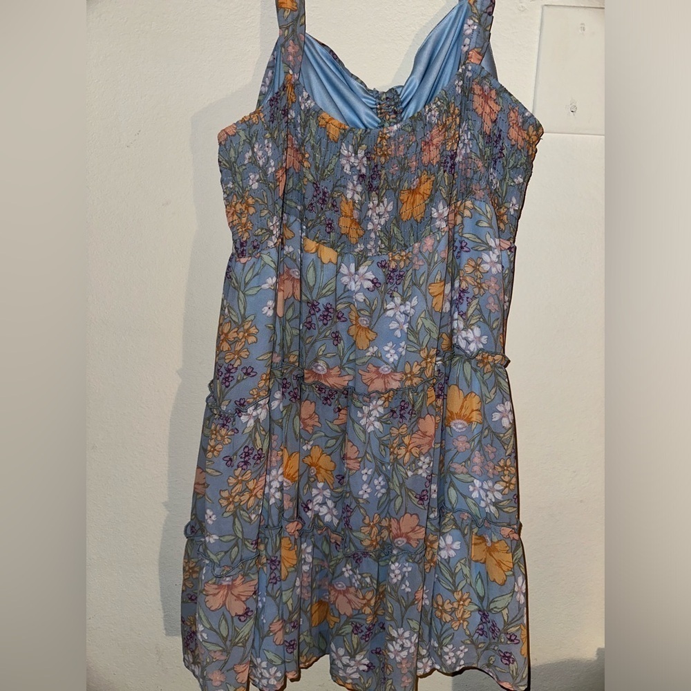Arula women’s blue orange floral tiered sleeveless mini dress B 2X spring - Picture 8 of 11